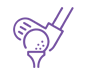 A purple drawing of a person holding something.