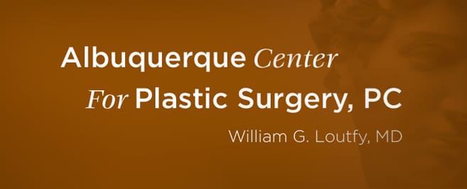 A brown background with the words albuquerque center for plastic surgery written in white.
