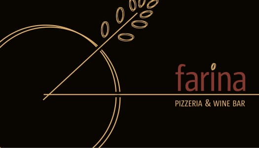 A black and gold logo for faraway pizzeria.